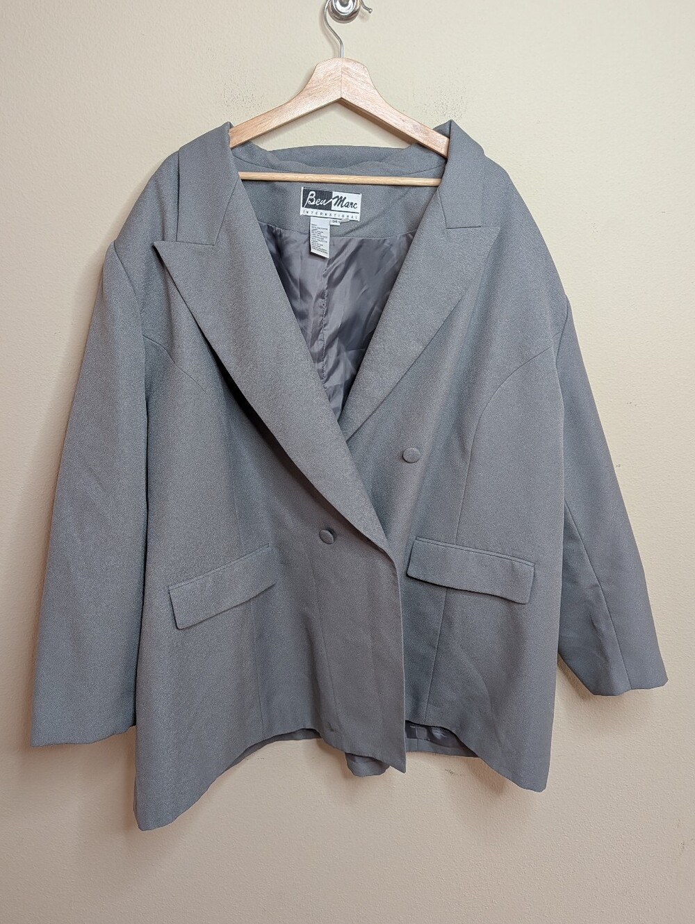 Ben Marc International Gray Double Breasted Blazer Plus Size 34